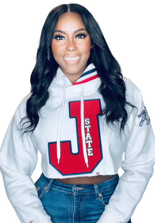 Jackson State Tigers Cropped “J State” Letterman Hoodie (Red “J” Logo)